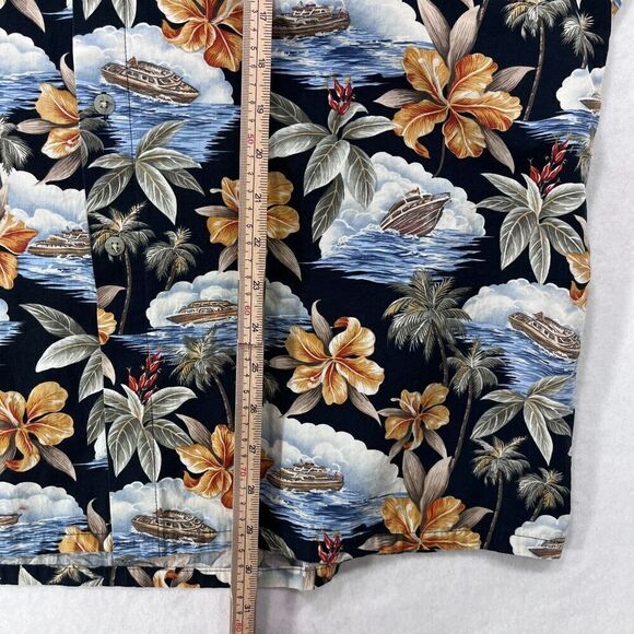 Vintage Campia Moda Shirt Men XXL Black Hawaiian Boat Ocean Cotton Aloha Floral - Picture 8 of 11